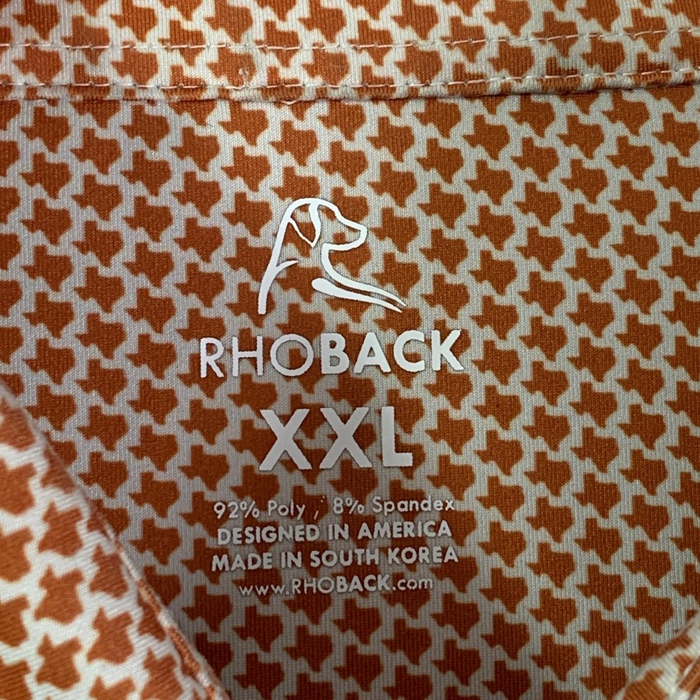 Rhoback Polo Men 2XL Orange Texas Print Golf Performance Preppy Modern - Picture 3 of 10